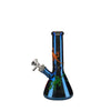 Artistic glass beaker water pipe with blue accents and animal designs