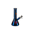 Artistic Glass Beaker Water Pipe with blue stripes and frog design, ideal for enthusiasts