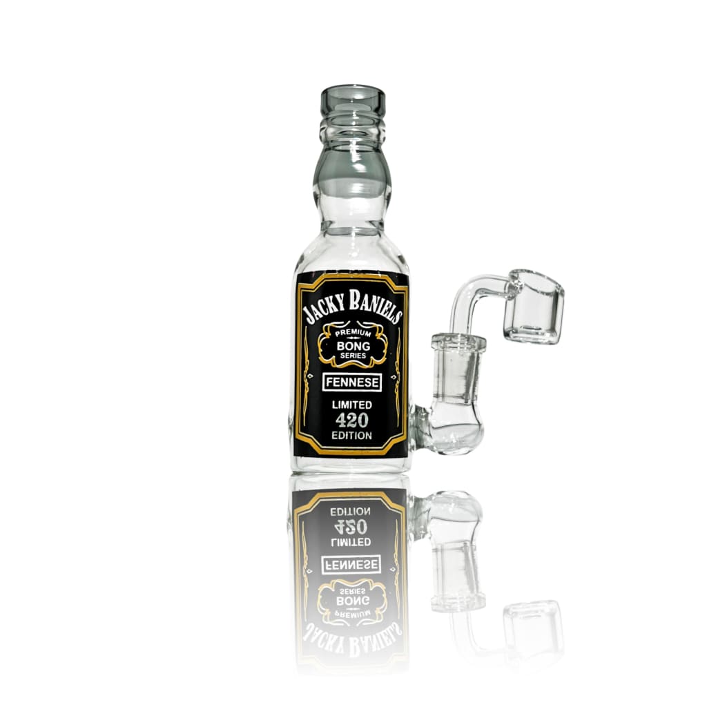 Portable Micro Jacky Rig: Glass bottle modified with bong apparatus for outdoor enthusiasts