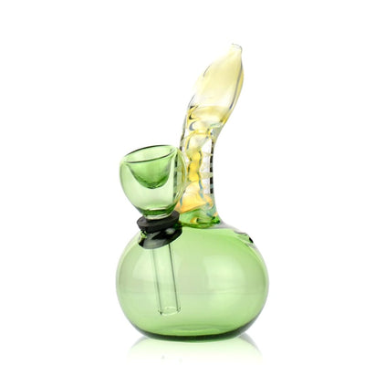 6mini water pipe with diamond design, green base, and yellow twisting fuming mouthpiece