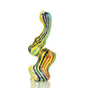 Mini bubbler fume glass with vibrant twisting yellow, blue, green, and red stripes