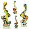Colorful mini bubbler fume glass with twisting art and striped curved shapes