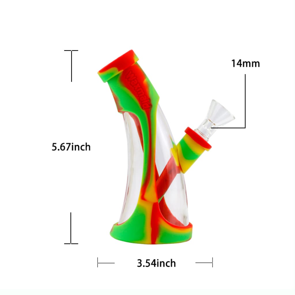 Colorful Waxmaid Mini Horn silicone water pipe with red, green, and white swirled patterns