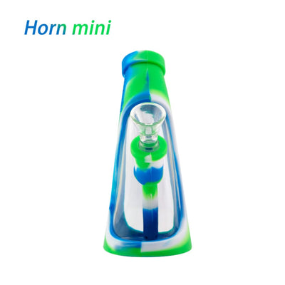 Colorful Waxmaid Mini Horn Durable Silicone Water Pipe with blue and green swirl design