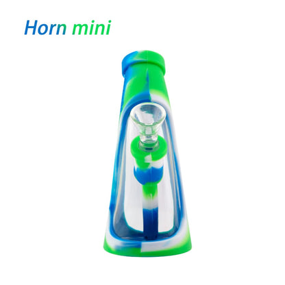 Colorful Waxmaid Mini Horn Durable Silicone Water Pipe with blue and green swirl design