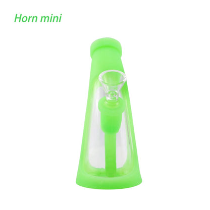 Bright green Waxmaid Mini Horn durable silicone water pipe with a white interior