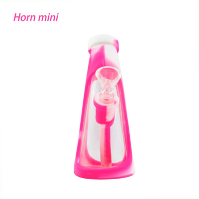 Pink and white Waxmaid Mini Horn durable silicone water pipe with conical shape
