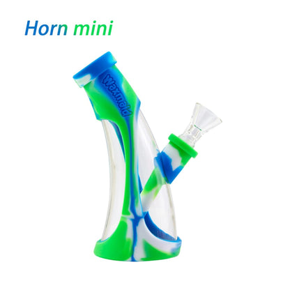 Colorful Waxmaid Mini Horn Durable Silicone Water Pipe with curved design and multiple chambers