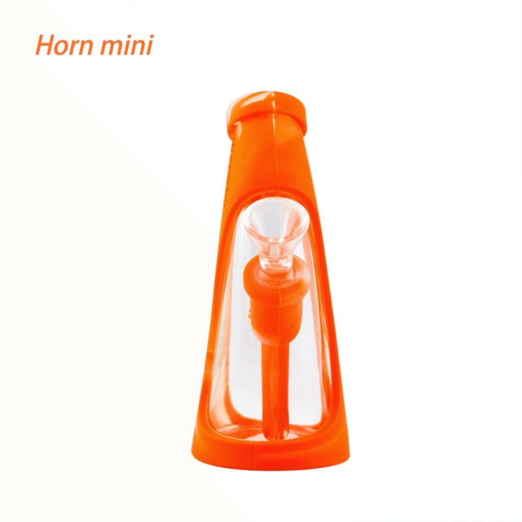 Bright orange Waxmaid Mini Horn Silicone Water Pipe with white inner chamber and orange component