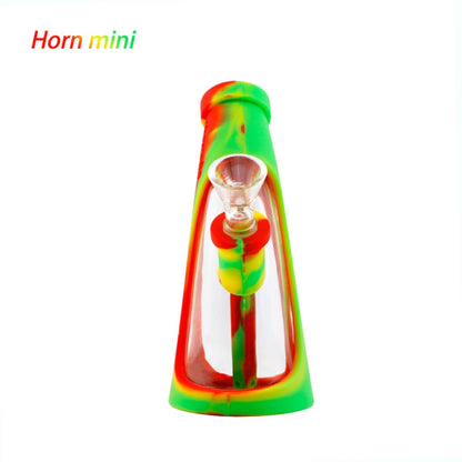 Colorful Waxmaid Mini Horn silicone glass bubbler with hourglass-shaped light bulb