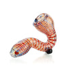 Glass sculpture of a cobra-like snake with colorful striped patterns on Mini Quilted Sherlock