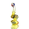 Mini Silver Fume Ring Bubbler: Colorful Water Pipe with Curved Neck and Decorative Accents