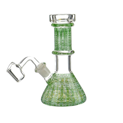 Mini Wrap & Rake Beaker Bong - 6borosilicate Glass with green textured base and neck