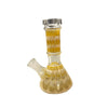 Mini Wrap & Rake Beaker Bong - Glass water pipe with yellow swirled patterns