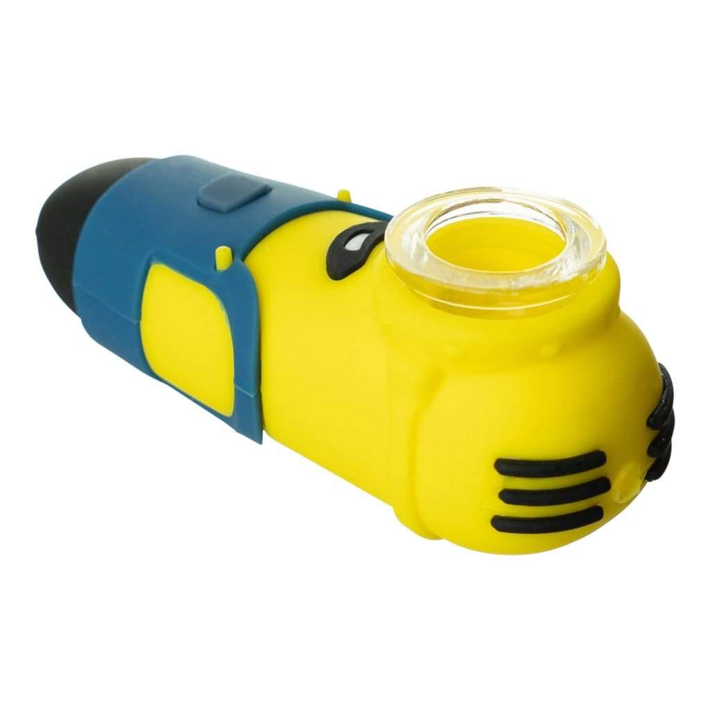 Minion Silicone Pipe - Fun, Durable Hand Pipe Shaped as a Smiling Cartoon Flashlight Character