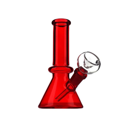 Monochrome mini beaker bong with a red glass base and male flower bowl