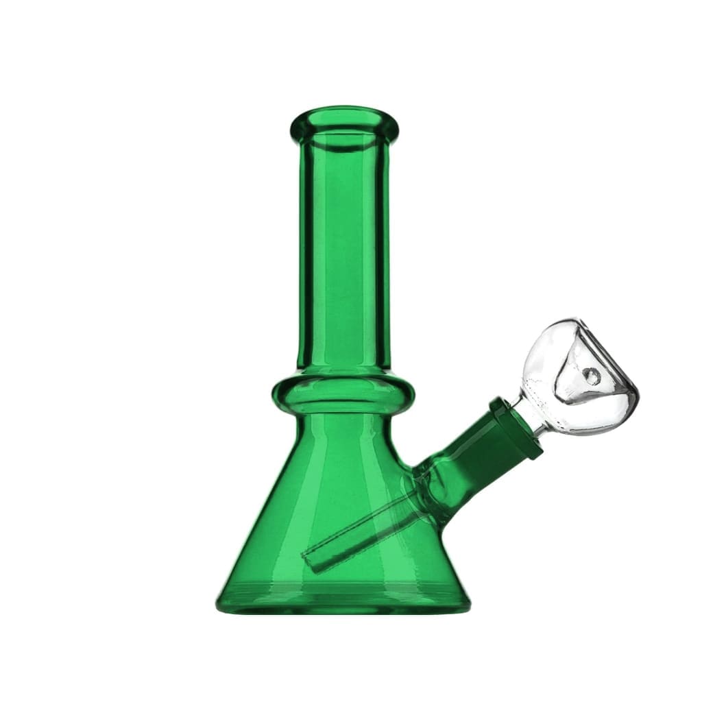 Monochrome Mini Beaker Bong with Male Flower Bowl - Green Glass Water Pipe