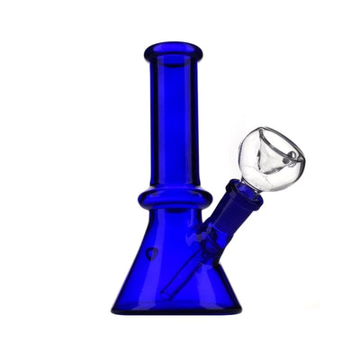 Monochrome Mini Beaker Bong with Male Flower Bowl - Blue Glass Water Pipe