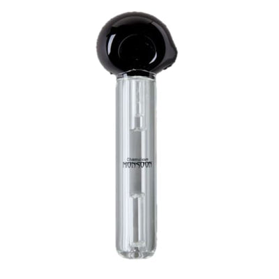 Monsoon spill proof glass water pipe with black glass and engraved text