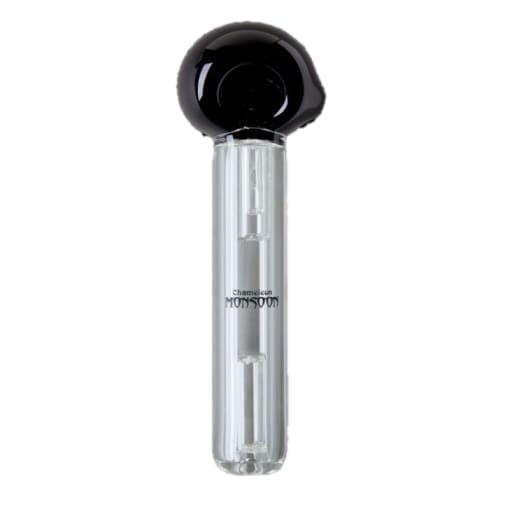 Monsoon spill proof glass water pipe with black glass and engraved text