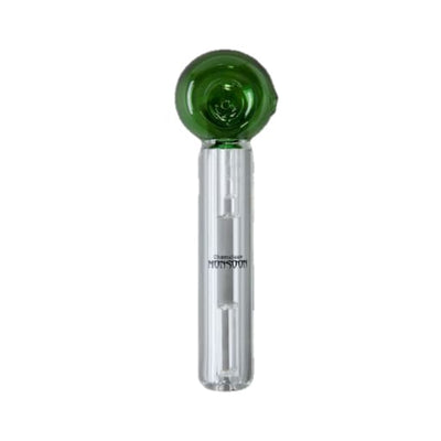Monsoon Spill Proof green glass bowl with clear stem and Monsieur branding