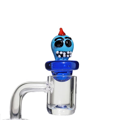 Mr. Meeseeks carb cap for Lion Rolling Circus dabbing rig with cartoon topper