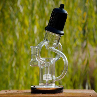 8 Inch Microphone Recycler Rig Borosilicate Glass Bong with Black Mouthpiece and Base