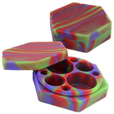 Colorful, heat resistant freezer safe multi-chamber silicone jar for storing concentrates