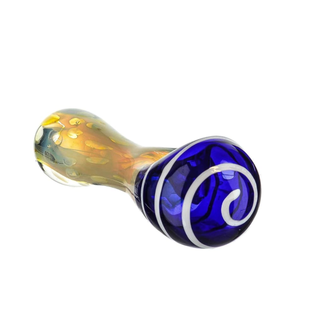Nightfall spoon pipe in gold fumed glass with royal blue swirls