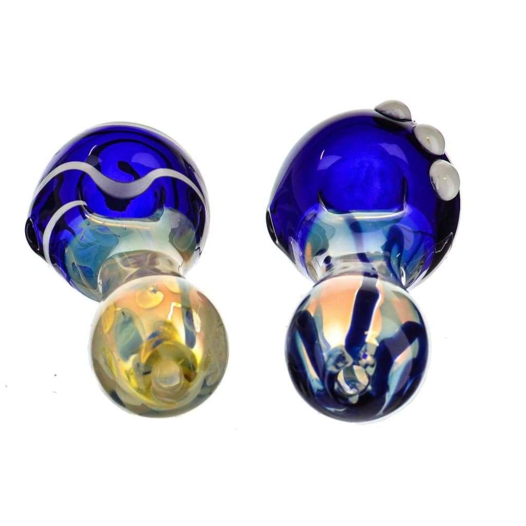 Nightfall spoon pipe in gold fumed glass with royal blue swirls