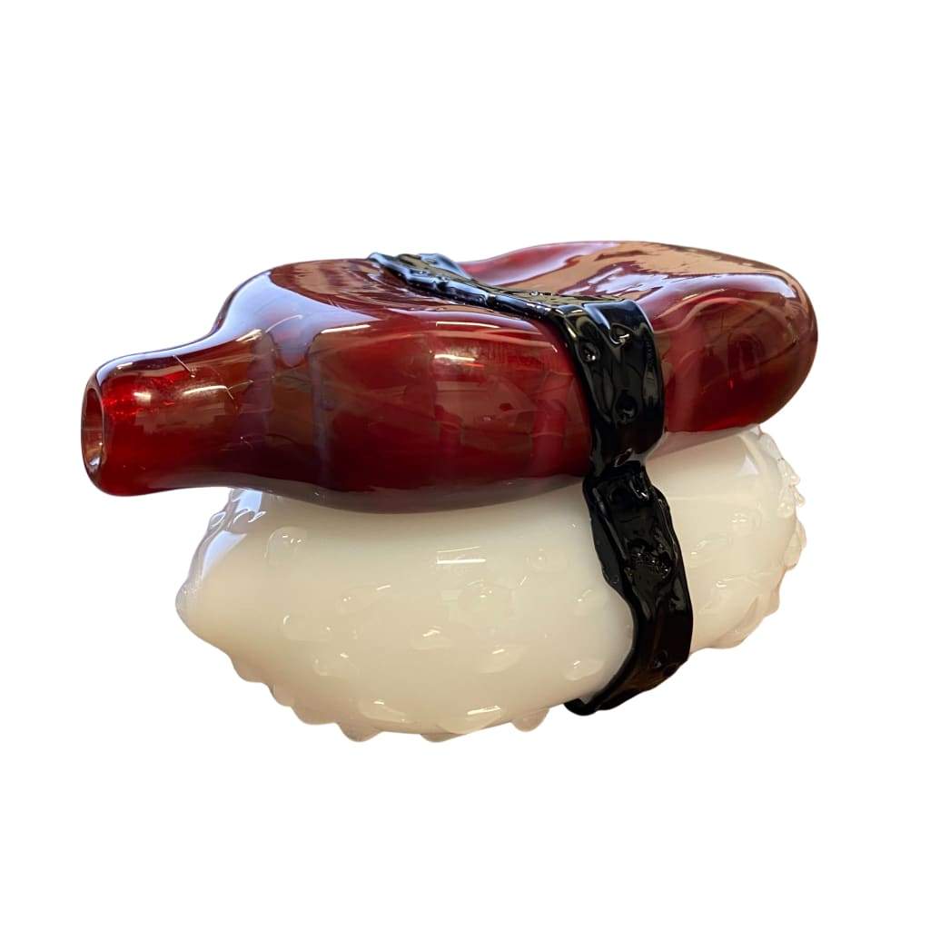 Nigiri sushi glass pipe made of handcrafted borosilicate glass resembling octopus sushi