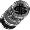 4-part metal grinder with iconic symbols including a dollar sign emblem on the top