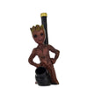 Hand-carved novelty wood pipe featuring Baby Groot figurine holding a smoking device