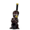 Unusual dark brown figurine-shaped novelty wood pipe with yellow accents