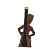 Hand-carved novelty wood pipes: Tree-like figurine holding a black wood pipe