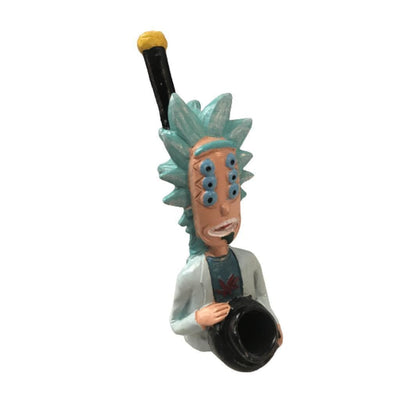Cartoon wild-haired scientist with bong, hand-carved novelty wood pipe