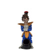 Hand-carved novelty wood pipe figurine: spiky-haired, blue-orange armor, red hat, black base