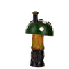 Decorative mushroom glass bottle with green cap, perfect for novelty wood pipe enthusiasts