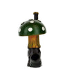 Mushroom-shaped novelty wood pipe with green spotted cap and brown stem