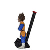 Anime-style figurine in blue and orange on novelty wood pipe holder from Hand-carved Novelty Wood Pipes