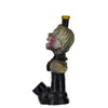 Hand-carved novelty wood pipe shaped like a stylized human bust with blonde hair and red lips