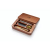 Oakleaf Mini Case showcasing wooden compartments filled with smoking accessories and marijuana