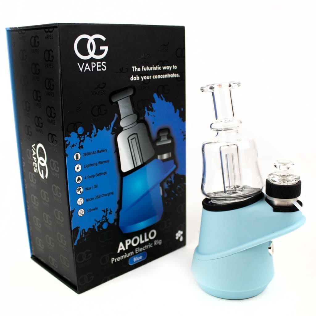 Portable Enail with Quartz Bowl by Og Vapes Apollo, featuring a glass chamber and blue base