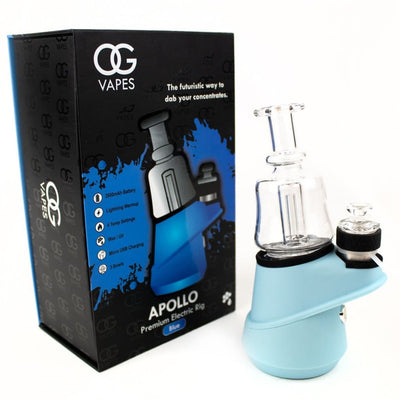 Portable Enail with Quartz Bowl by Og Vapes Apollo, featuring a glass chamber and blue base