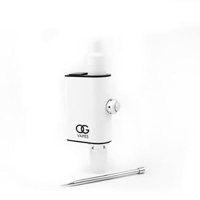 White vaping device with ceramic heating element and 850mah battery, perfect for concentrates