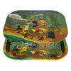 Rasta Metal Rolling Tray showcasing lion, palm trees, and cannabis imagery in vibrant design