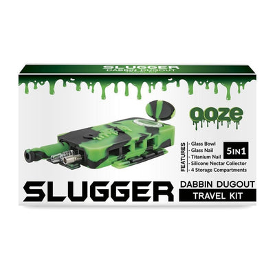 Portable Ooze Slugger dabbing kit in green and black camouflage for a nice clean dab