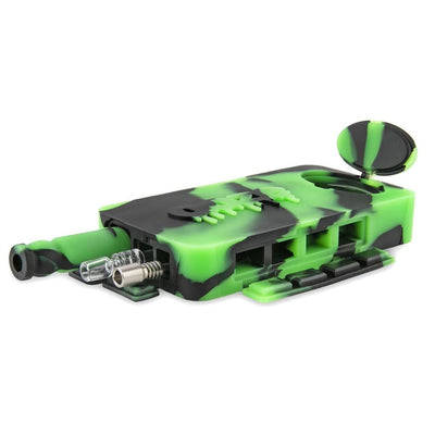 Portable silicone smoking pipe in green and black camouflage for a nice clean dab