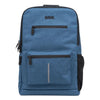 Blue Smell Proof Backpack with Carbon Lining and Multiple Zippered Compartments, Black Trim