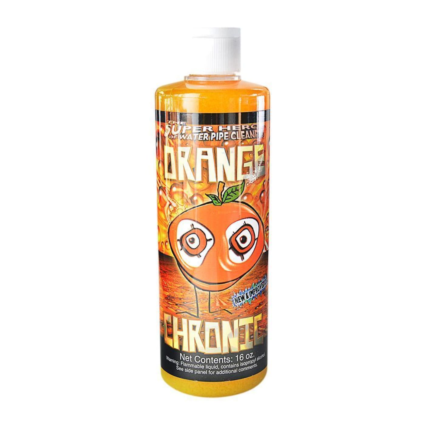 Bottle of Orange Chronic Cleaner - Earth Friendly with Cartoon Orange Character on Label
